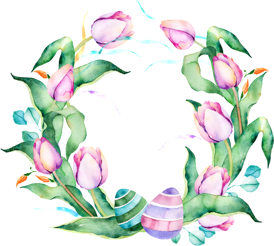 Purple Flower Wreath Watercolor Hand Painted Transparent - Flower (1024x1024), Png Download