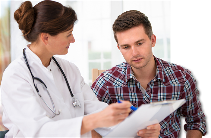 Nida-5 Drug Test And Breathalyzer - Doctor Consulting With Patient (700x461), Png Download