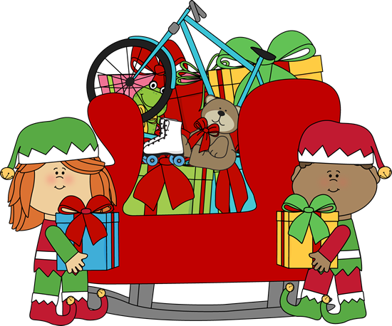 Clip Art Of Santa Claus With Elves - Santa Sleigh Cute Clipart (550x458), Png Download