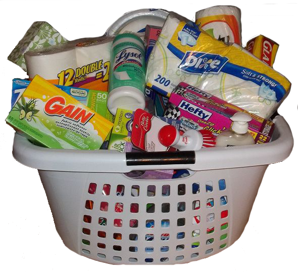 Fill A Laundry Basket With New, Unopened, Full-sized - Housewarming Shower Gifts (590x538), Png Download