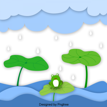 Cartoon Hand Painted Pond Frog Lotus Leaf Rainy Days, - Portable Network Graphics (360x360), Png Download
