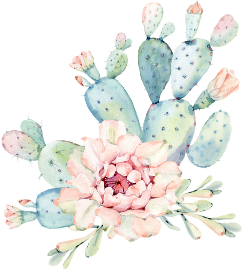 $ - Hand Drawn Watercolor Saguaro Cactus Round Mosue Pad (498x548), Png Download