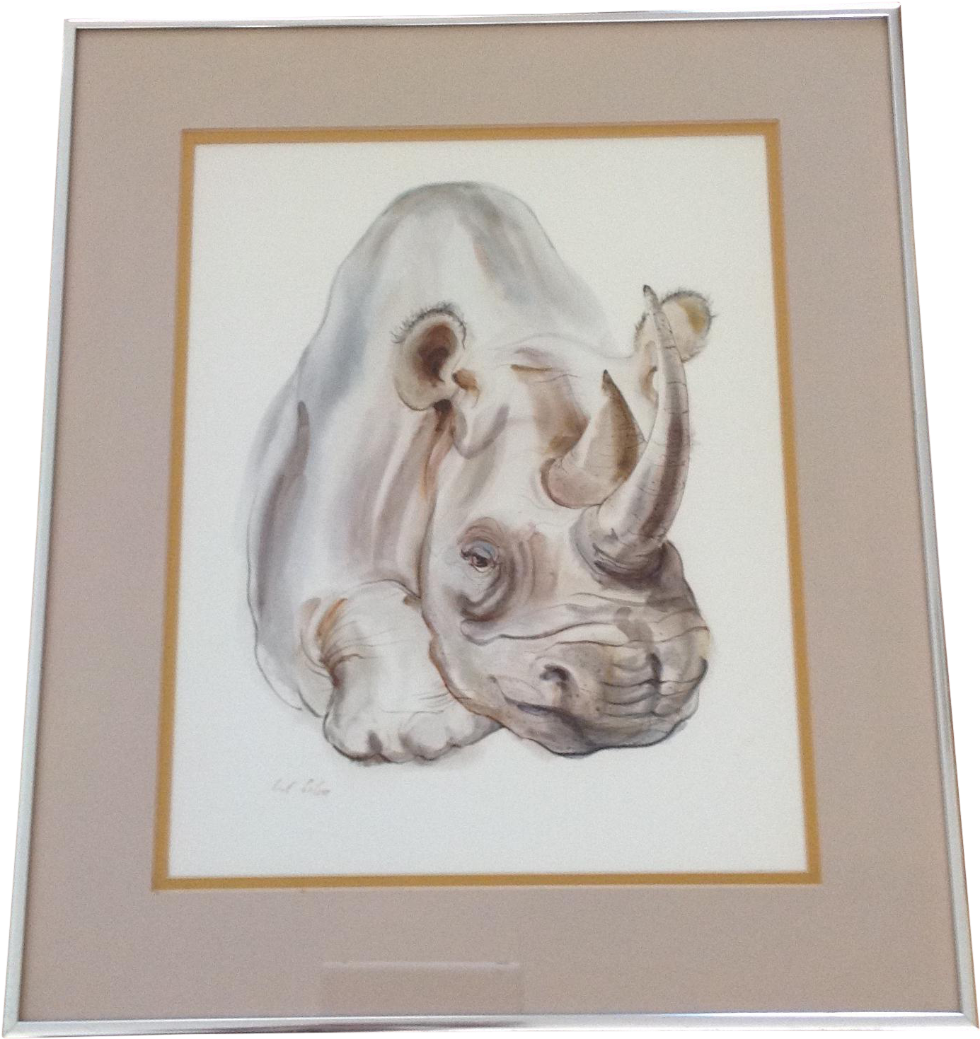 Rhinoceros Watercolor Framed Painting On Chairish (1538x1631), Png Download
