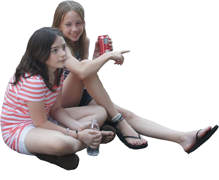 Young Girls Sitting On Ground Watching Event Source - People Sitting On Ground Png (500x395), Png Download