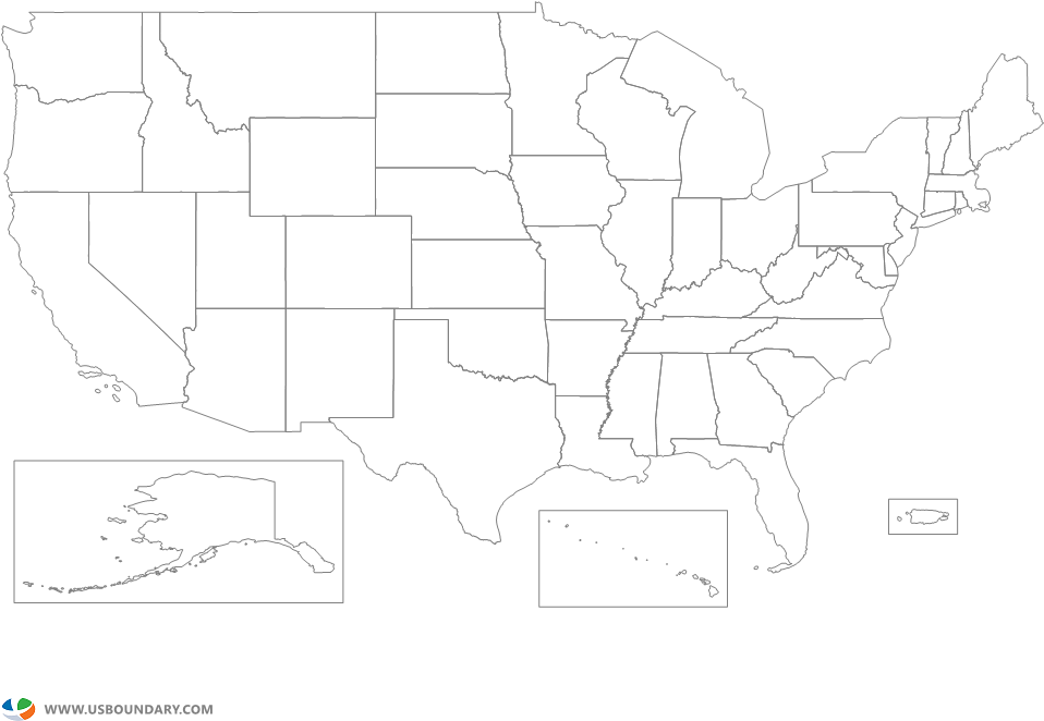 United States Ouline Map With States - Library (1056x816), Png Download