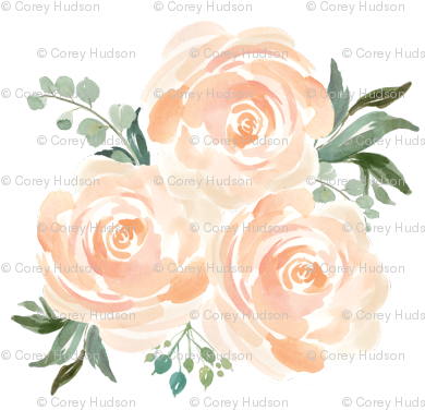 Peach Watercolor Floral Bunch - Peach Floral Watercolor Png (400x400), Png Download