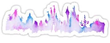 Disney World Magic Kingdom Watercolor Skyline By Tachadesigns - Watercolour Blue And Purple (375x360), Png Download