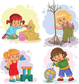 Set Icons Small Girls Playing With Toys, Baby, Little, - Vector Graphics (360x360), Png Download
