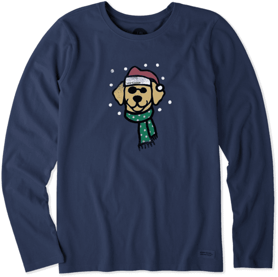 Women's Holiday Dog Long Sleeve Crusher - T-shirt (570x567), Png Download