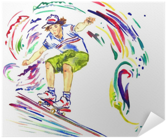 Guy On Skateboard, Colorful Palette Splashes Background, - Watercolor Painting (400x400), Png Download