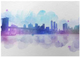 Blank New York City Watercolor Postcard Poster • Pixers® - Brooklyn Bridge (400x400), Png Download