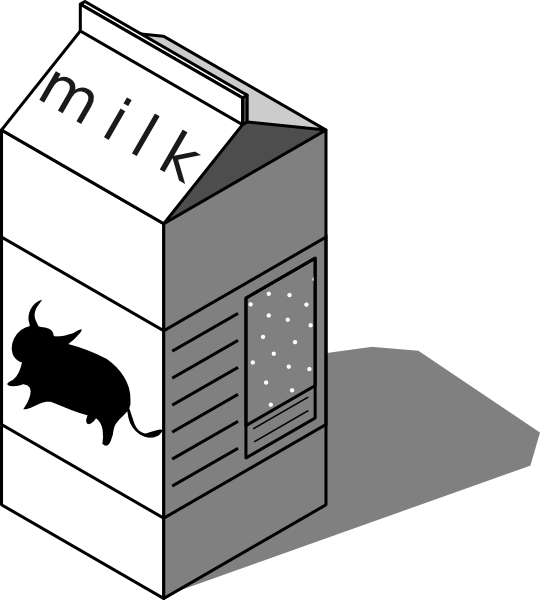 Milk Carton Black And White Clipart - Low Fat Milk Cartoon (540x600), Png Download
