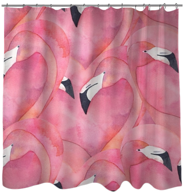 Seamless Pattern With Watercolor Pink Flamingo Couple - Curtain (400x400), Png Download
