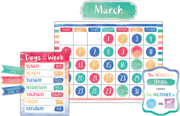 Watercolor Calendar Bulletin Board Display Set - Calendar Bulletin Board Sets (600x600), Png Download