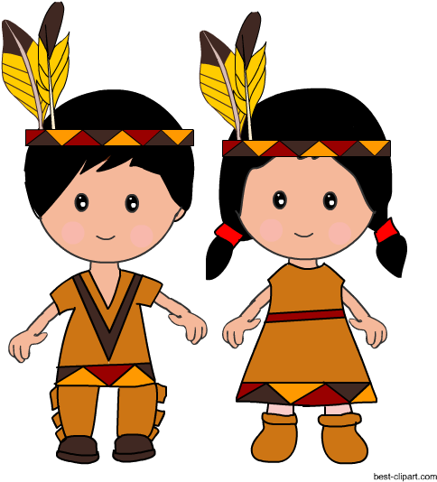 Native American Boy And Girl Standing Together - Pilgrams Clip Art With Transparent Background (550x550), Png Download