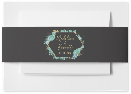 Aqua Teal Watercolor Succulents Gold Foil Frame & Black - Bachelorette Party (466x385), Png Download