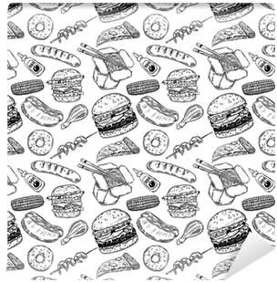 Seamless Pattern With Hand Drawn Fast Food - Fast Food (400x400), Png Download