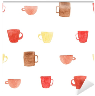 Watercolor Coffee Mugs Pattern - Illustration (400x400), Png Download