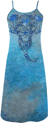A Blue Watercolor Elephant Portrait In Denim Look Alcestis - Slip Dress (500x500), Png Download