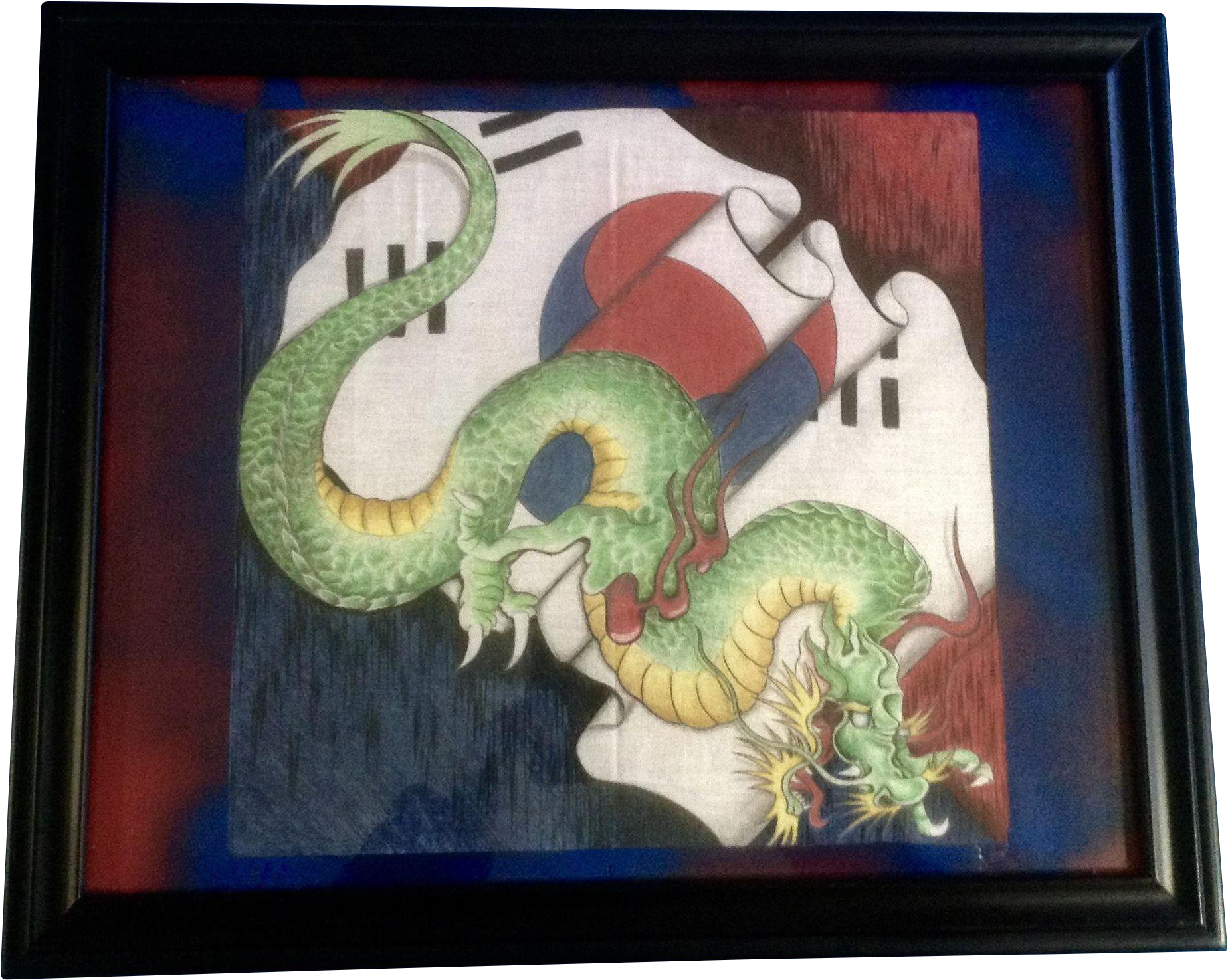 Vintage South Korean Dragon Flag Batik Painting - Korean Dragon (1847x1847), Png Download