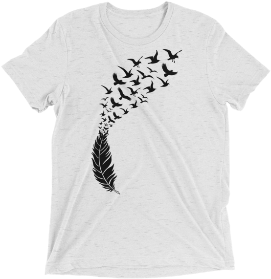 Black Feathers With Flying Birds Short Sleeve Unisex - Transparent Background Feather Png (600x600), Png Download