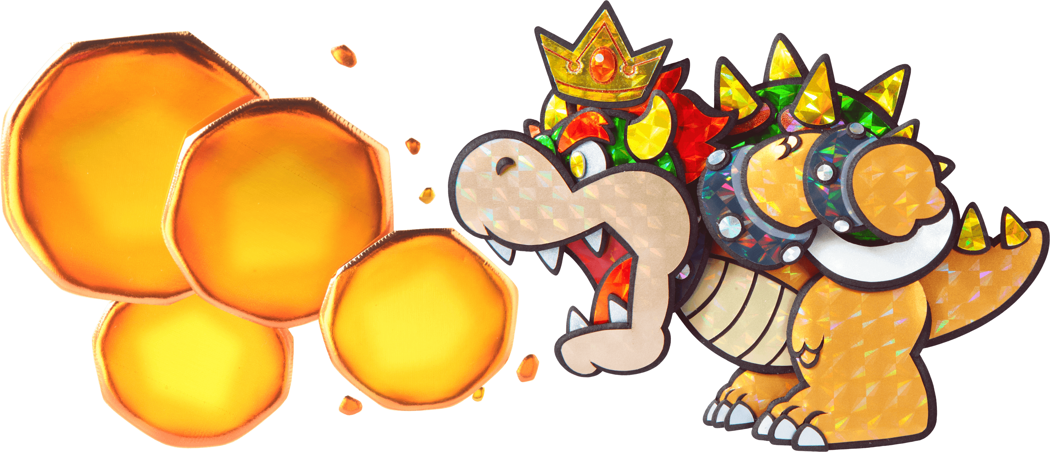 Sticker Star Artwork Including Characters, Enemies - Paper Mario Sticker Star Bowser (3500x1507), Png Download
