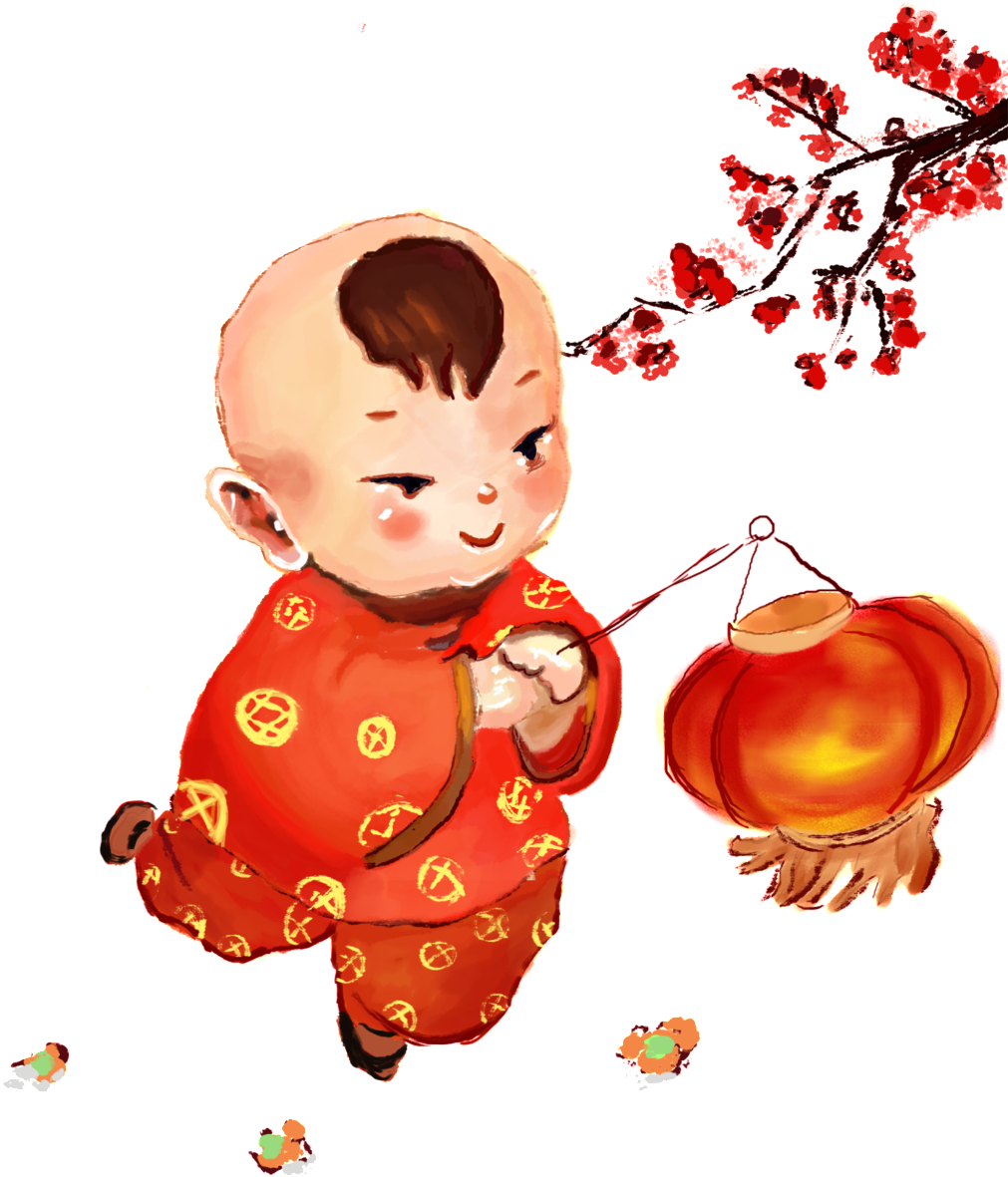 Boy Carrying A Lantern About The Lantern Festival Vector,plum,chinese - 卡通 小孩 提 灯笼 过 春节 (1024x1212), Png Download