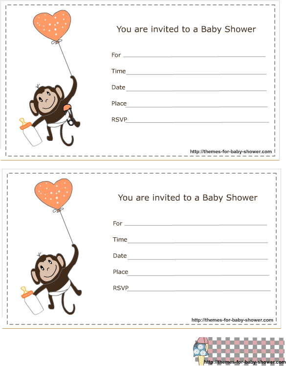 Monkey Baby Shower Invitations 1 - Baby Shower (612x792), Png Download