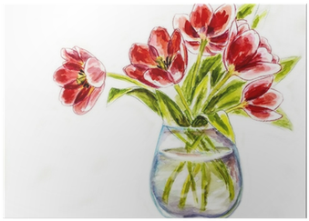 Spring Flowers In Vase, Watercolor Illustration Poster - Jarni Obraz Květiny (400x400), Png Download