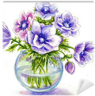 Spring Flowers In Vase, Watercolor Illustration Wall - 花瓶 里 的 花 (400x400), Png Download