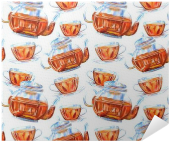 Seamless Pattern Of A Glass Teapot And Cup - Teapot (400x400), Png Download