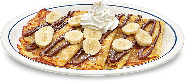 Four Delicate Crepes, Fresh Sliced Banana And Nutella® - Crepes Ihop (720x481), Png Download