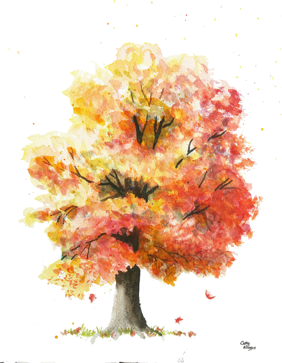 Colored Pencil Fall Tree (570x732), Png Download