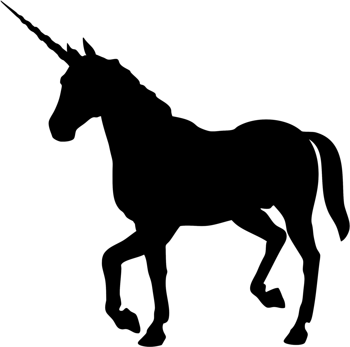 Unicorn Unicornio Remix Remixit Blackfreetoedit - Simple Unicorn Silhouette (395x373), Png Download