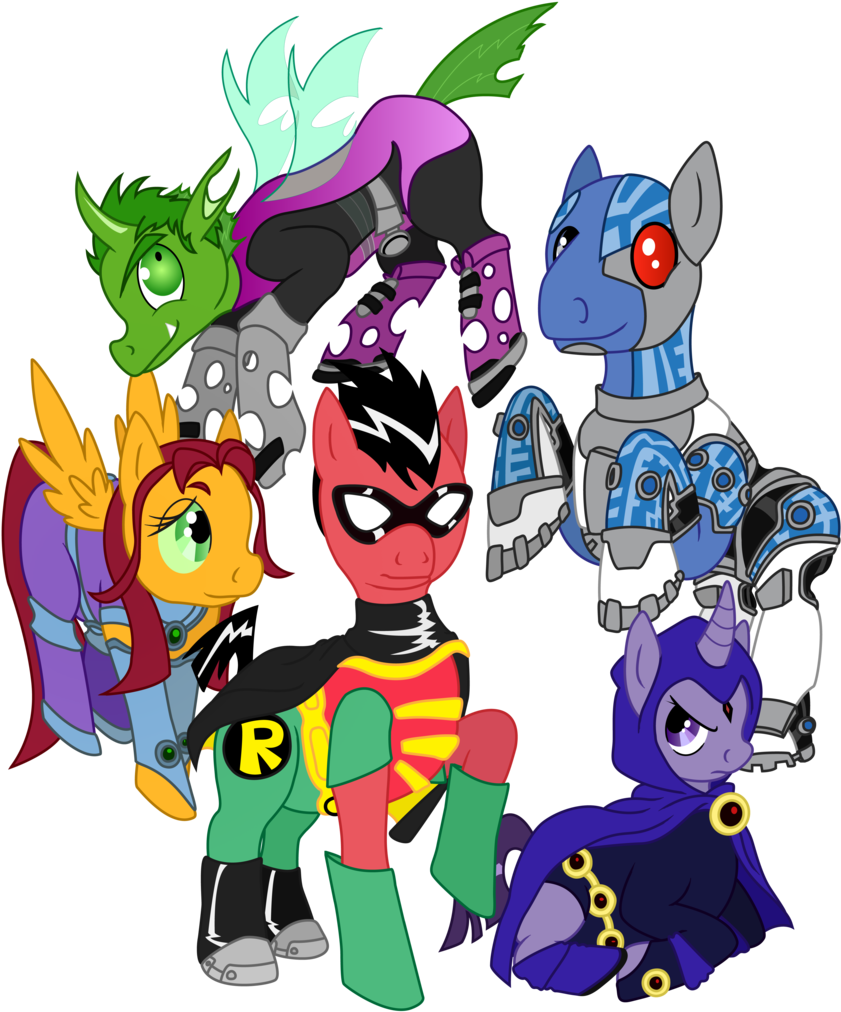 Elliotshoe, Beast Boy, Changeling, Cyborg , Ponified, - Teen Titans Raven Et Changelin (847x1024), Png Download