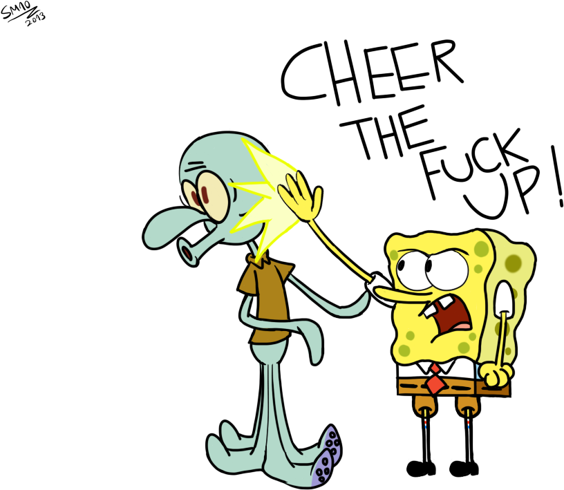 2013 Cheer The Fuck 0 Squidward Tentacles Spongebob - Spongebob Squarepants Spongebob Wallpapers In Black (1024x768), Png Download