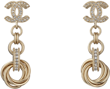 Earrings Metal Diamantés Gold Transparent Chanel Png - Earring (846x1080), Png Download