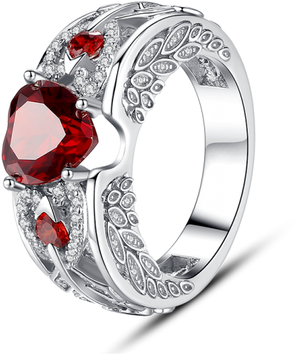 Angel Wing Heart Red Crystal Engagement Ring (600x600), Png Download
