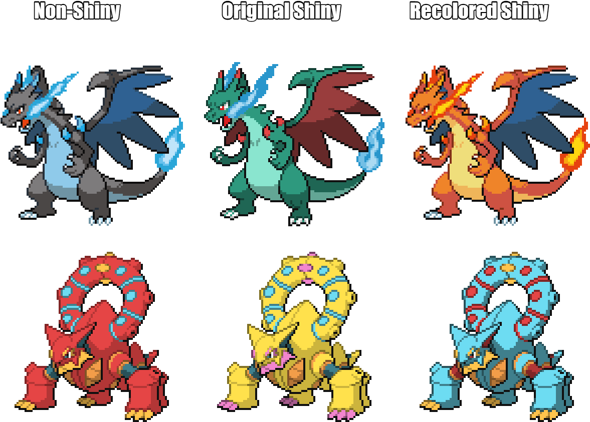 Artmega Charizard X And Volcanion Shiny Recolors I - Cartoon (1192x980), Png Download