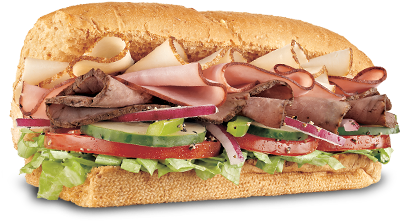 Subway Club Sandwich Tender Turkey Breast, Lean Roast - Subway Club Sandwich (585x290), Png Download