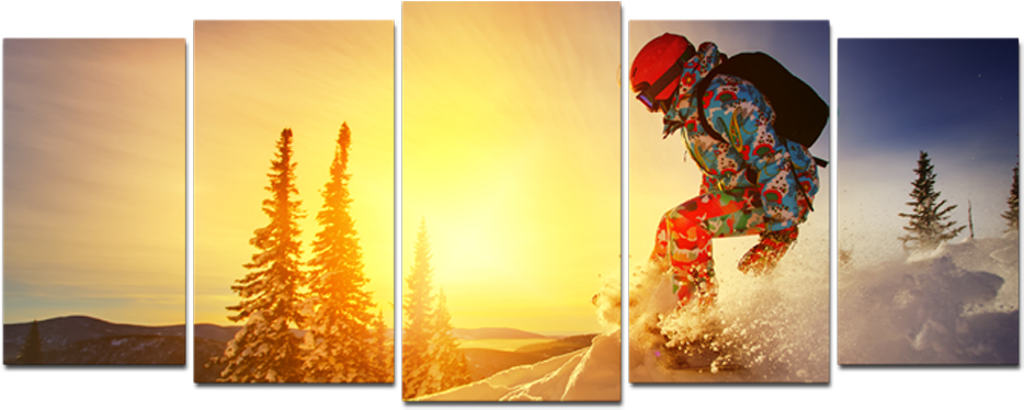 Snow Boarder 5 Panel Canvas Wall Art - 2 Panel Wall Art Transparent (1000x408), Png Download