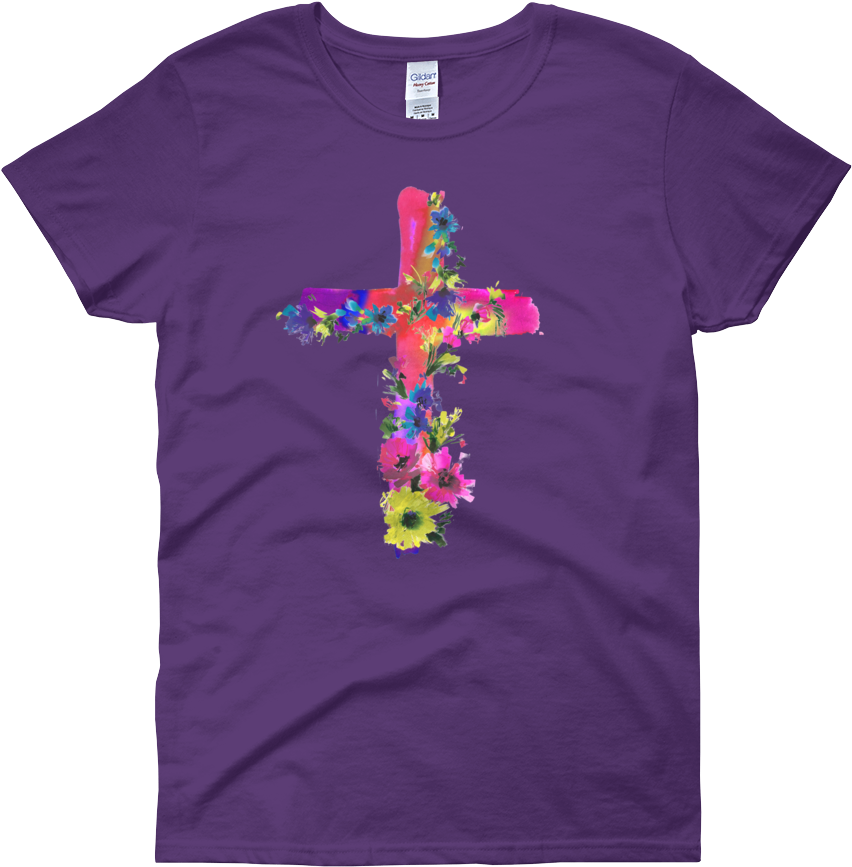 Watercolor Flowers & Cross Women's Short Sleeve - Crazy Bostie Mom Shirt, Boston Terrier Shirt, Dog Mom (1000x1000), Png Download