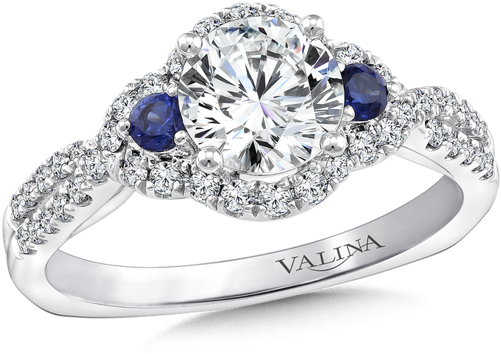 Valina Diamond And Blue Sapphire Halo Engagement Ring - Engagement Ring (800x800), Png Download