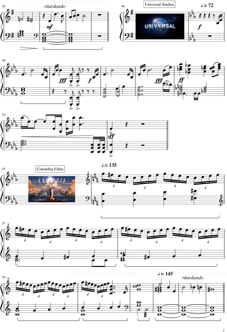 Movie Studios Opening Themes 20th Century Fox, Constantin - Partitura Tema Universal Studios (827x1169), Png Download