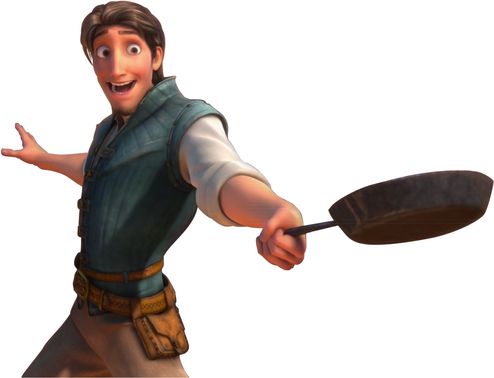 Tangled Flynn Rider With The Frying Pan Happy Png - Flynn Rider (1024x783), Png Download