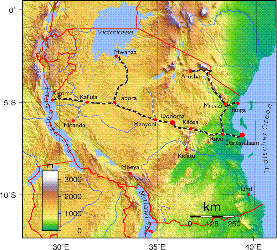 Tanzania Railways Lines - Topographical Map Of Tanzania (885x800), Png Download