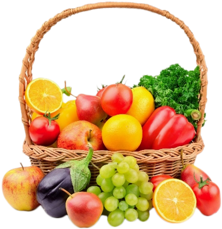 Fruit And Vegetables Basket Png (461x483), Png Download
