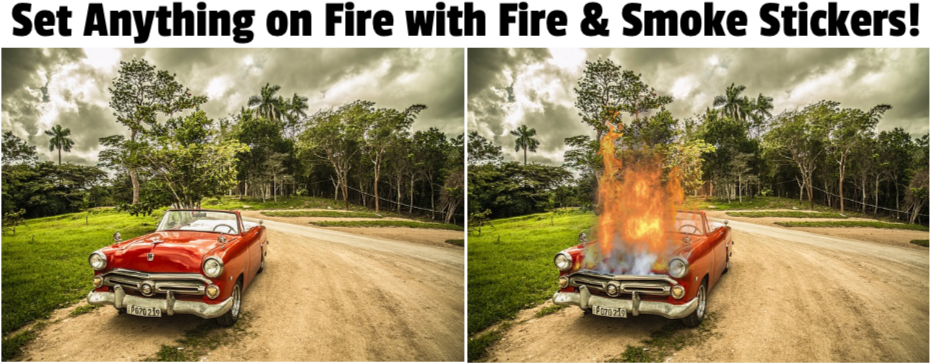 Car On Fire Effect - Klassisches Altes Auto-foto Kubas Postkarte (935x375), Png Download