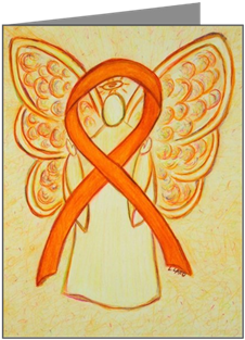 Orange Awareness Ribbon Angel Note Cards -20 Pk - Cll Cancer Orange Ribbon (350x350), Png Download