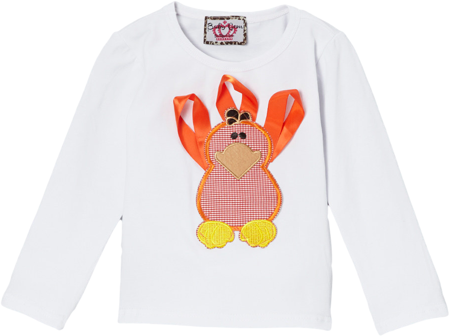 Orange Ribbon Turkey Long Sleeve Thanksgiving Top - Crew Neck (1000x1201), Png Download